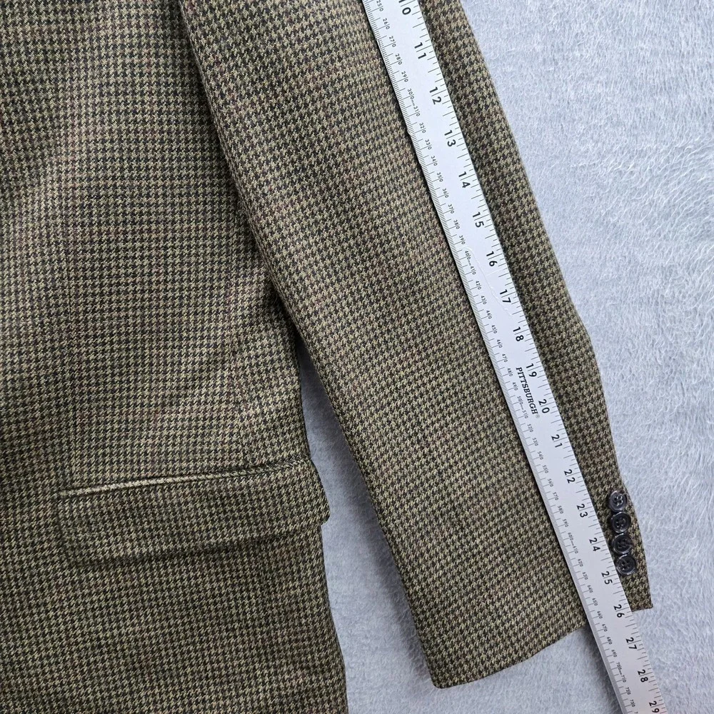 VINTAGE Lauren Ralph‎ Men Blazer 46L Brown Wool Houndstooth 2 Button 90s